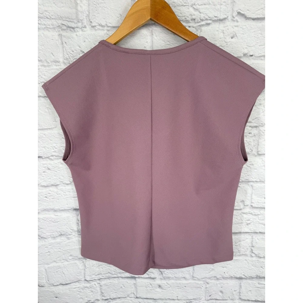 Athleta Bayview Tee Florentine Mauve Ribbed Wrap Front Powervita Workout Top M